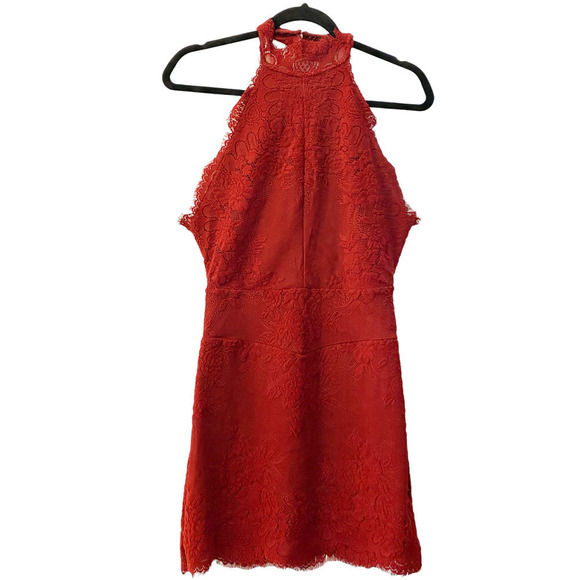 Free People Dress Open Back Red Lace Mock Mini Size Medium halter - Picture 1 of 4